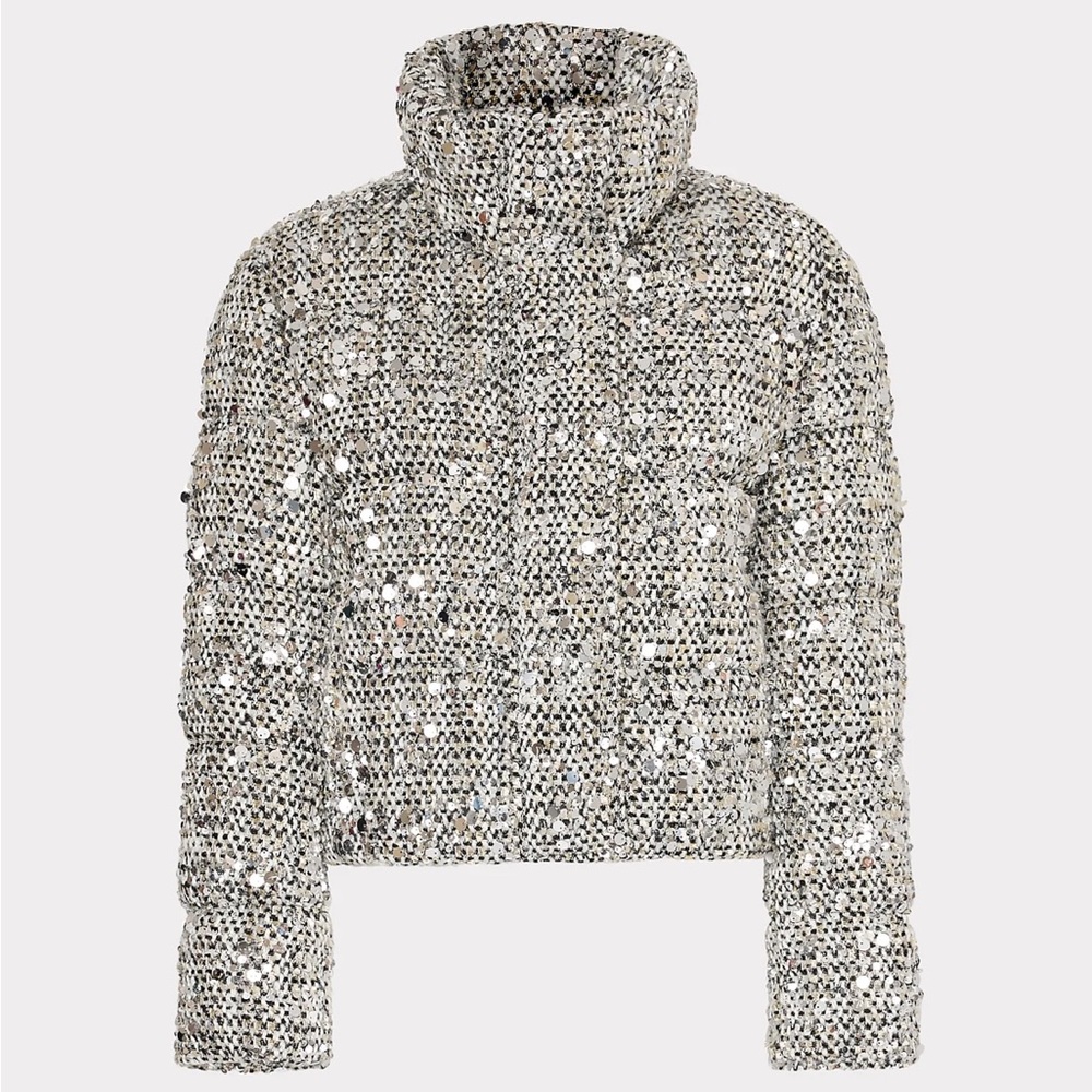 Milly Hayes Sequin Tweed Puffer Silver Women’s Medium